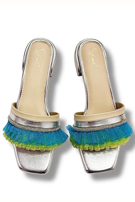 Soleart Chic Blue & Green Ruffle Heels 