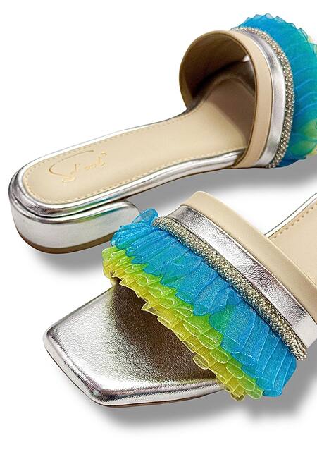 Buy_Soleart_Blue Ruffles Chic And Green Heels _Online_at_Aza_Fashions