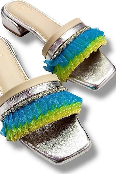 Shop_Soleart_Blue Ruffles Chic And Green Heels _Online_at_Aza_Fashions