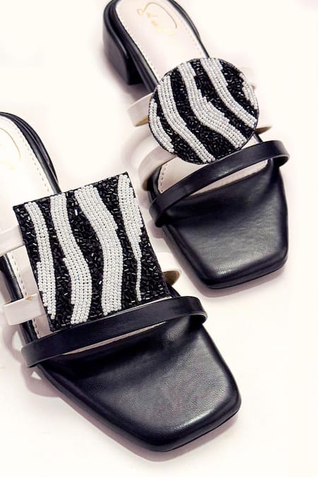 Shop_Soleart_Black Zebra Beaded And White Flats _Online_at_Aza_Fashions