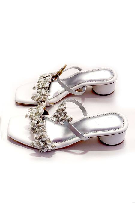 Soleart White Beads Butterfly Embellished Heels Online at Aza Fashions Soleart_White Beads Butterfly Embellished Heels _Online_at_Aza_Fashions