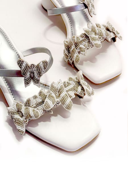 Shop Soleart White Beads Butterfly Embellished Heels Online at Aza Fashions Shop_Soleart_White Beads Butterfly Embellished Heels _Online_at_Aza_Fashions