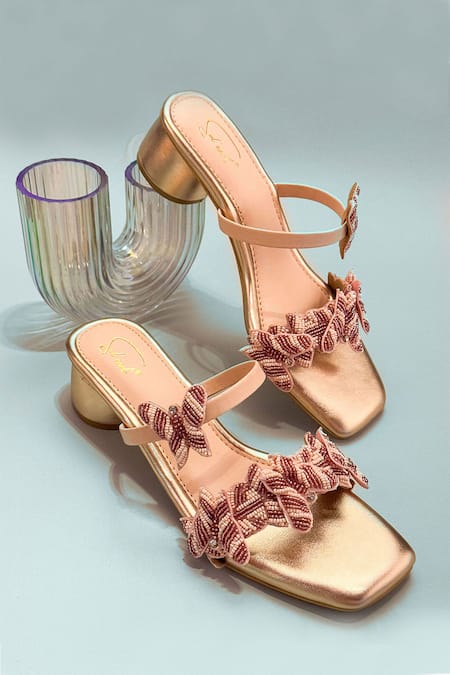Soleart Rose Gold Designer Heels with Ruffle Detail 