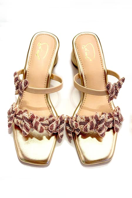 Soleart Rose Gold Designer Heels with Ruffle Detail 