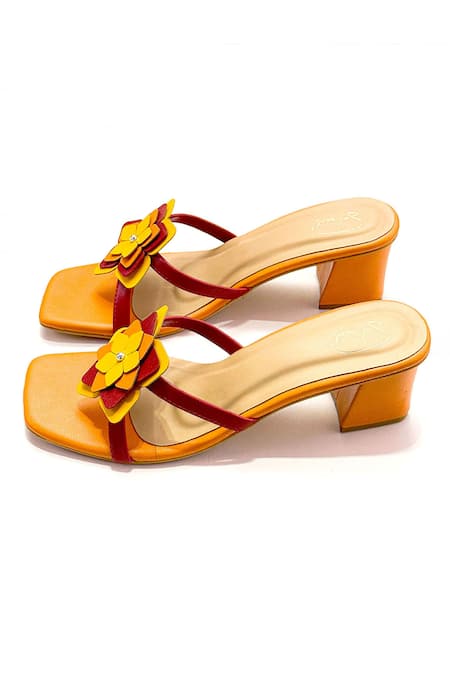Soleart_Orange Fabric Flowers Kate Floral Heels _Online_at_Aza_Fashions