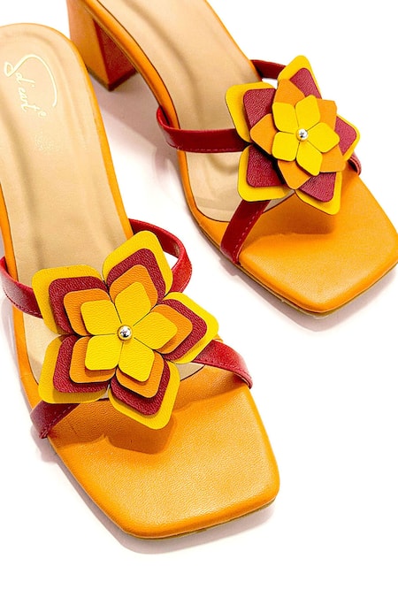 Shop_Soleart_Orange Fabric Flowers Kate Floral Heels _Online_at_Aza_Fashions