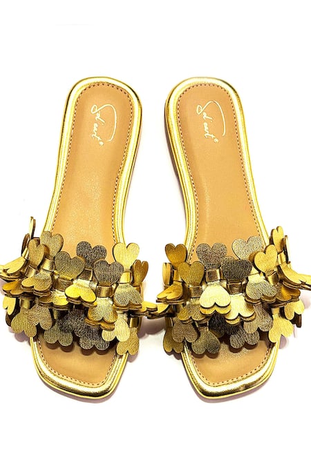 Soleart Heart Applique Gold Flats 