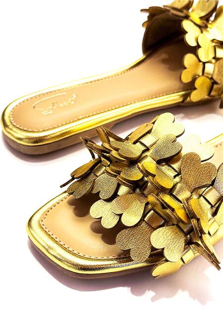 Soleart_Gold Heart Applique Flats _Online_at_Aza_Fashions