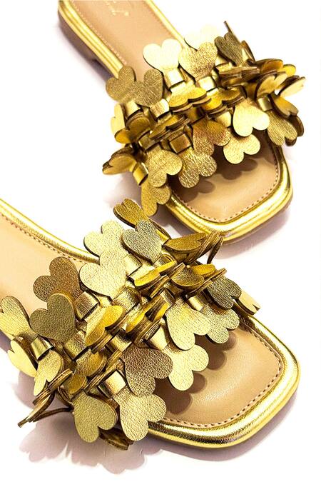 Shop_Soleart_Gold Heart Applique Flats _Online_at_Aza_Fashions