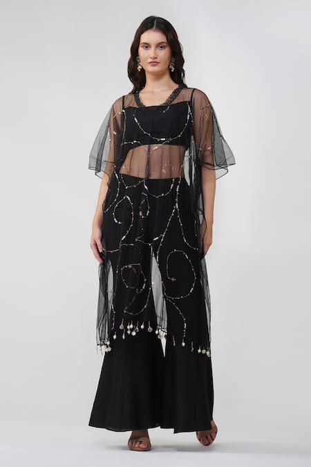 Devyani Mehrotra Sequins Jaal Sheer Kaftan Set 