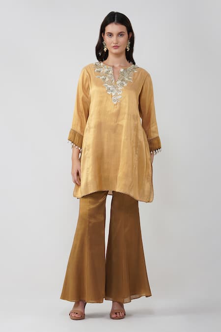 Devyani Mehrotra Gold Flower Kalidar Tunic Set 