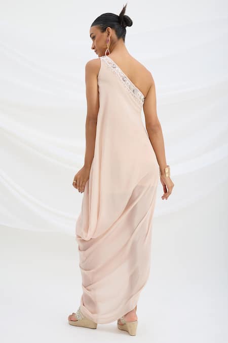 Shop_Mirroir_Pink Viscose One Shoulder Light Draped Maxi Dress _at_Aza_Fashions