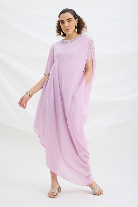Mirroir Lilac Draped Midi Dress 