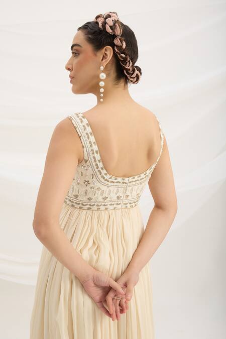 Mirroir Beige Chiffon, Viscose, Net Sequins, Embroidery, Embellished Maxi Dress Set Online at Aza Fashions Mirroir_Beige Chiffon, Viscose, Net Sequins, Embroidery, Embellished Maxi Dress Set _Online_at_Aza_Fashions