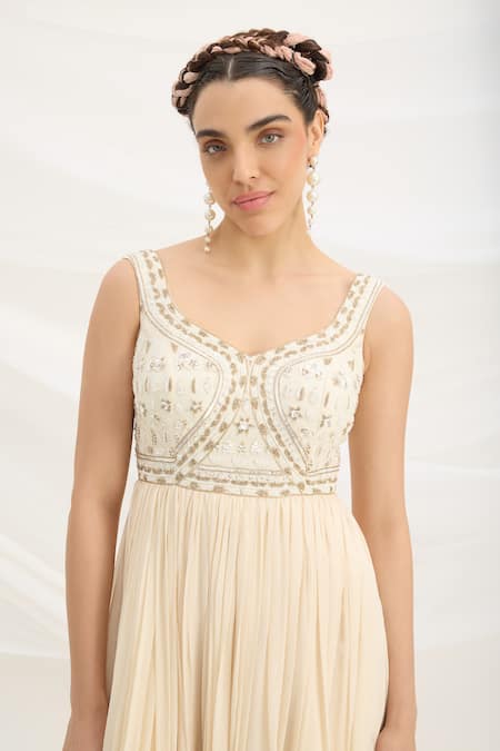 Buy Mirroir Beige Chiffon, Viscose, Net Sequins, Embroidery, Embellished Maxi Dress Set Online at Aza Fashions Buy_Mirroir_Beige Chiffon, Viscose, Net Sequins, Embroidery, Embellished Maxi Dress Set _Online_at_Aza_Fashions