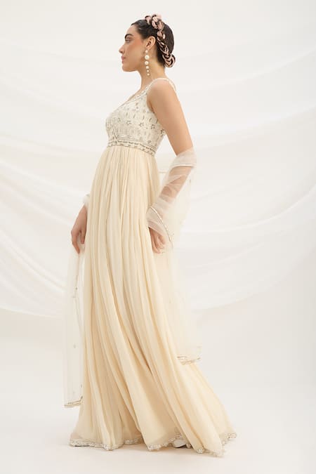 Shop Mirroir Beige Chiffon, Viscose, Net Sequins, Embroidery, Embellished Maxi Dress Set Online at Aza Fashions Shop_Mirroir_Beige Chiffon, Viscose, Net Sequins, Embroidery, Embellished Maxi Dress Set _Online_at_Aza_Fashions