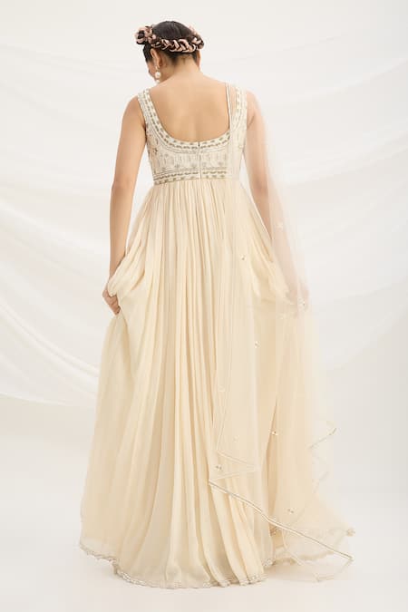 Shop Mirroir Beige Chiffon, Viscose, Net Sequins, Embroidery, Embellished Maxi Dress Set at Aza Fashions Shop_Mirroir_Beige Chiffon, Viscose, Net Sequins, Embroidery, Embellished Maxi Dress Set _at_Aza_Fashions