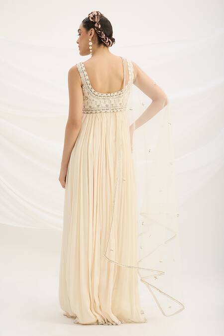 Buy Mirroir Beige Chiffon, Viscose, Net Sequins, Embroidery, Embellished Maxi Dress Set Buy_Mirroir_Beige Chiffon, Viscose, Net Sequins, Embroidery, Embellished Maxi Dress Set
