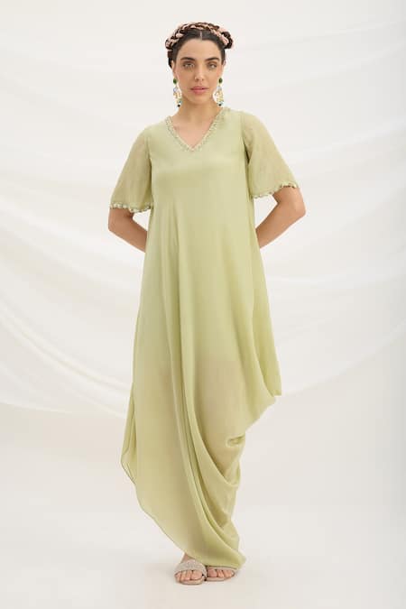 Mirroir Pista Green Draped Dress 