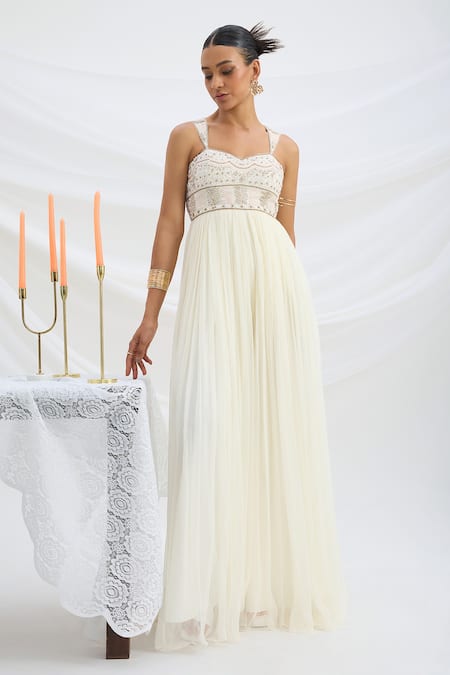 Mirroir Ivory Designer Chiffon Jumpsuit 