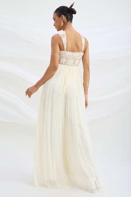 Mirroir Ivory Designer Chiffon Jumpsuit 