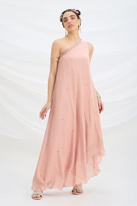 Mirroir Peach Pink Draped Maxi Dress 