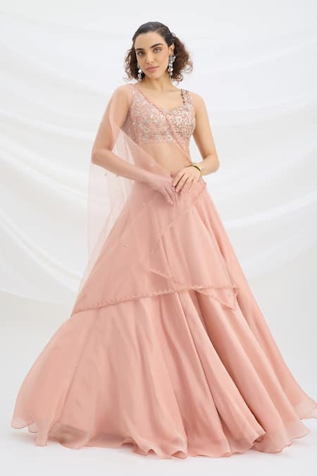 Mirroir Peach Embroidered Lehenga Set 