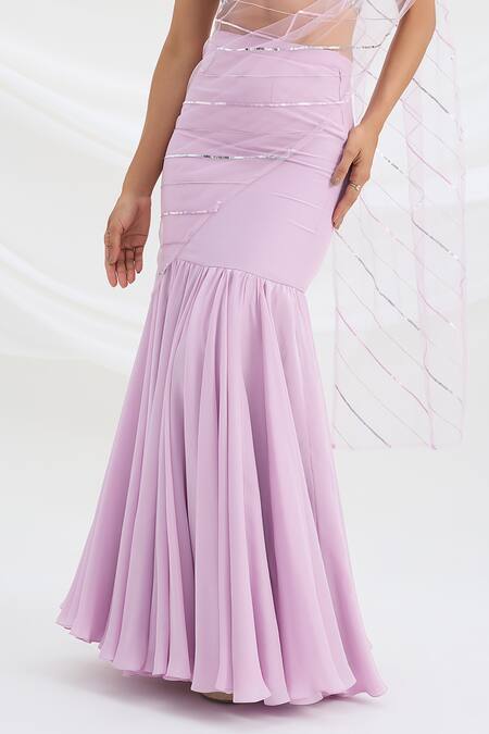 Buy_Mirroir_Lilac Viscose, Net Sequins, Beads Round Neck Purple Designer Lehenga Saree _Online_at_Aza_Fashions