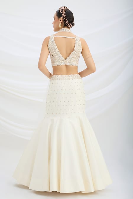 Mirroir Beige Embroidered Fusion Lehenga Set 