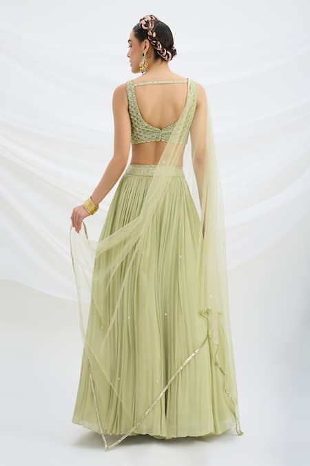 Mirroir Pista Green Chiffon Lehenga Set 