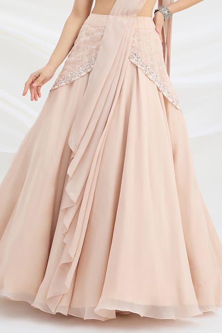 Shop_Mirroir_Pink Viscose, Crepe Sequins, Embroidery Round Light Embellished Lehenga Set _Online_at_Aza_Fashions