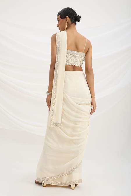 Mirroir Beige Pre-Draped Saree Set 