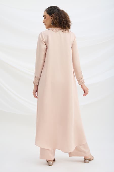 Mirroir Light Pink Semi Satin Kurta Pant Set 