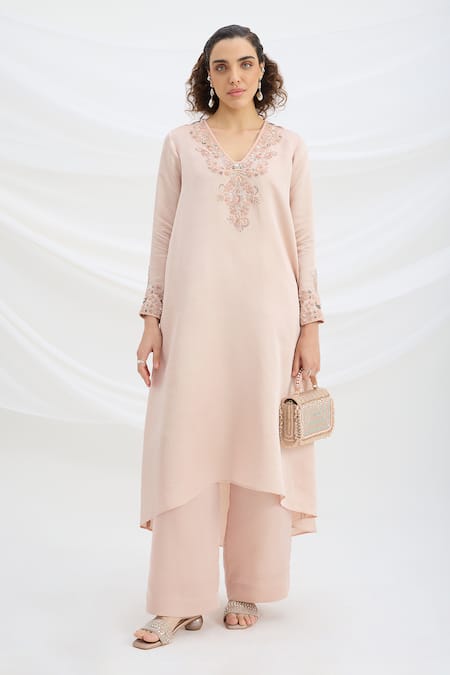 Mirroir Light Pink Semi Satin Kurta Pant Set 
