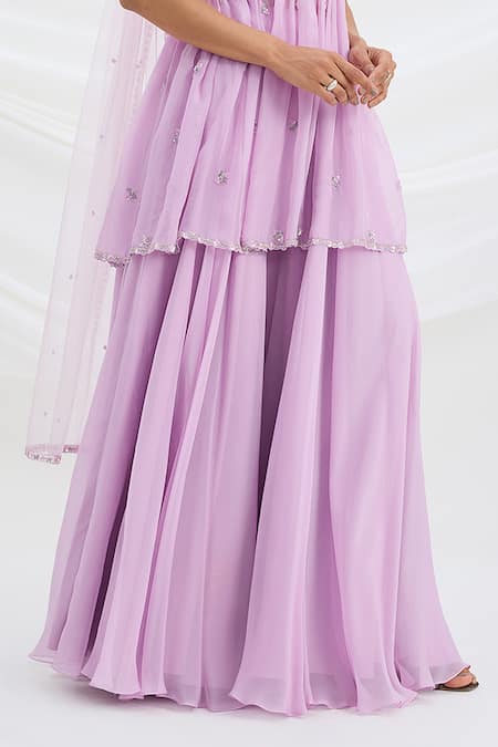 Shop_Mirroir_Lilac Viscose, Organza, Crepe, Net Purple Kurta Set With Dupatta And Sharara _Online_at_Aza_Fashions