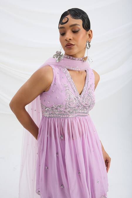Mirroir_Lilac Viscose, Organza, Crepe, Net Purple Kurta Set With Dupatta And Sharara _at_Aza_Fashions