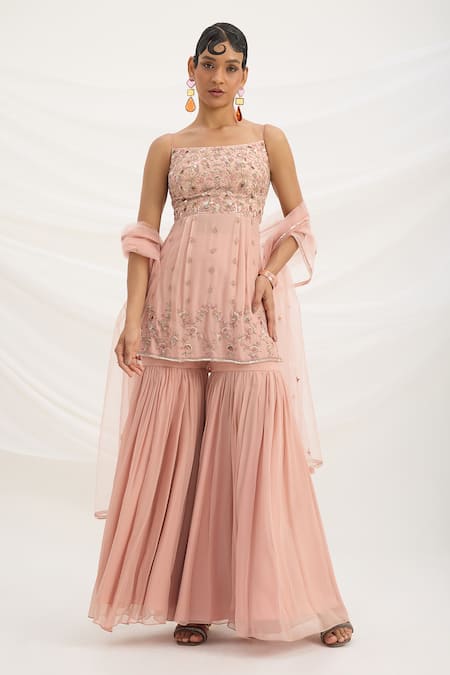 Mirroir Peach Pink Embroidered Kurta Set 