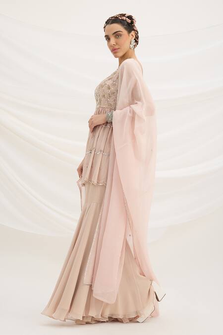 Mirroir_Pink Viscose, Georgette, Chiffon Sequins, Embroidery Light Kurta Sharara Set _Online_at_Aza_Fashions