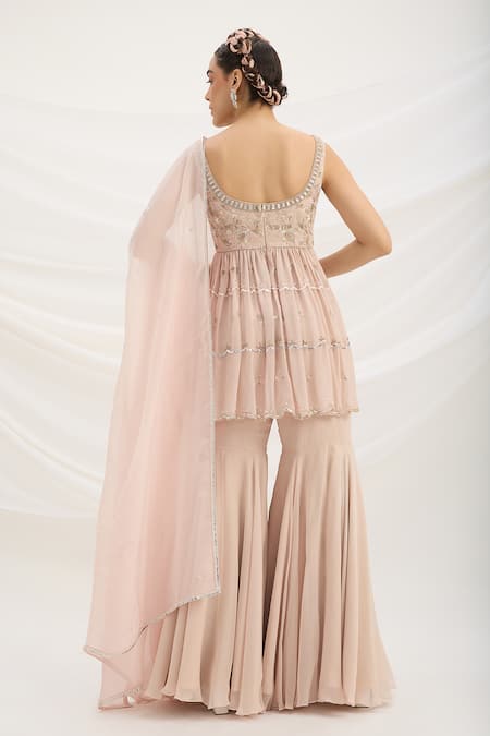 Mirroir Light Pink Embroidered Kurta Sharara Set 