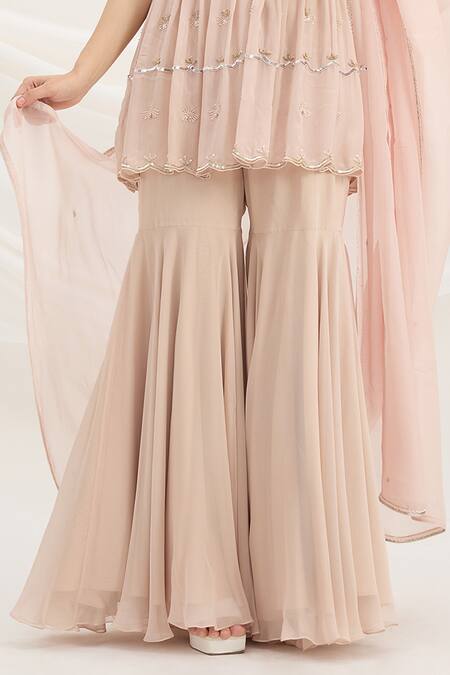 Mirroir_Pink Viscose, Georgette, Chiffon Sequins, Embroidery Light Kurta Sharara Set _at_Aza_Fashions