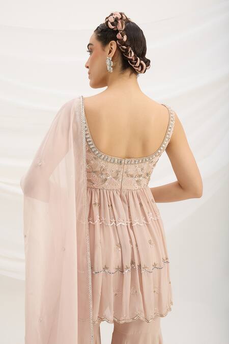 Buy_Mirroir_Pink Viscose, Georgette, Chiffon Sequins, Embroidery Light Kurta Sharara Set 