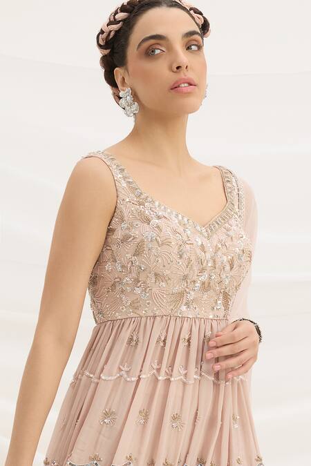 Shop_Mirroir_Pink Viscose, Georgette, Chiffon Sequins, Embroidery Light Kurta Sharara Set 