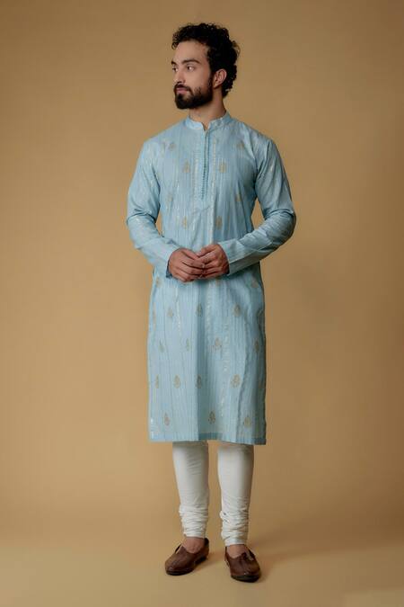 Ritambh By Rishi & Sachin Sky Blue Cotton Embroidery Designer Kurta 