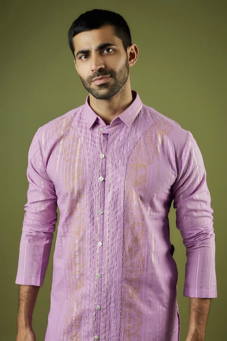 Ritambh By Rishi & Sachin Designer Purple Cotton Lurex Kurta 
