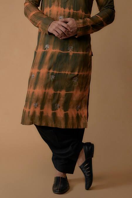 Ritambh By Rishi & Sachin Multi Color Silk, Modal Embroidery Tie-dye Kurta Set Online at Aza Fashions Ritambh By Rishi & Sachin_Multi Color Silk, Modal Embroidery Tie-dye Kurta Set _Online_at_Aza_Fashions