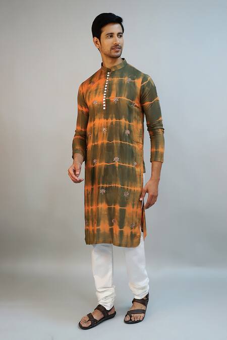 Shop Ritambh By Rishi & Sachin Multi Color Silk, Modal Embroidery Tie-dye Kurta Set Online at Aza Fashions Shop_Ritambh By Rishi & Sachin_Multi Color Silk, Modal Embroidery Tie-dye Kurta Set _Online_at_Aza_Fashions