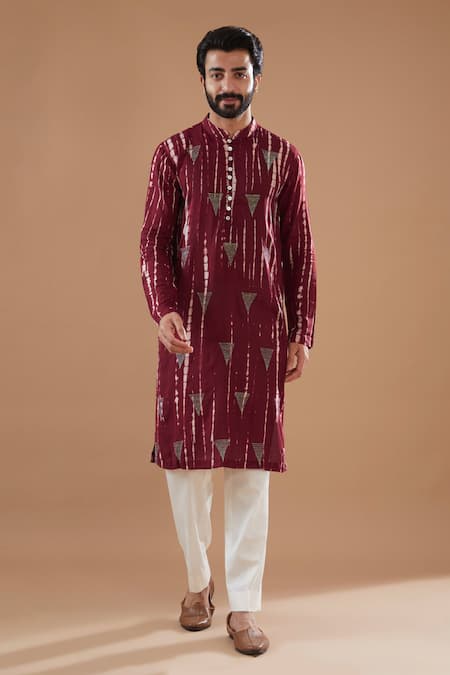 Ritambh By Rishi & Sachin Maroon Silk Modal Designer Kurta Set 