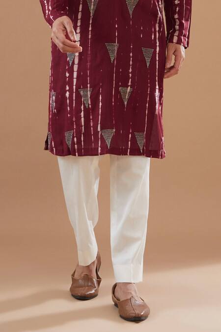 Ritambh By Rishi & Sachin_Maroon Silk Modal Designer Kurta Set _Online_at_Aza_Fashions