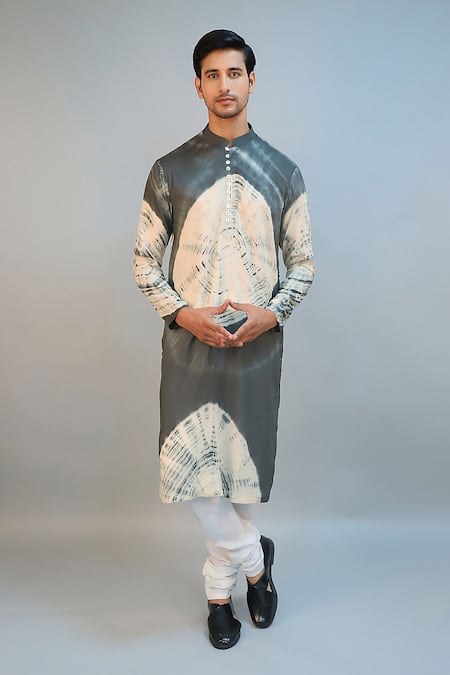 Ritambh By Rishi & Sachin Green Tie-dye Silk Modal Kurta 
