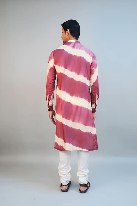 Ritambh By Rishi & Sachin Wine Striped Silk Modal Kurta 